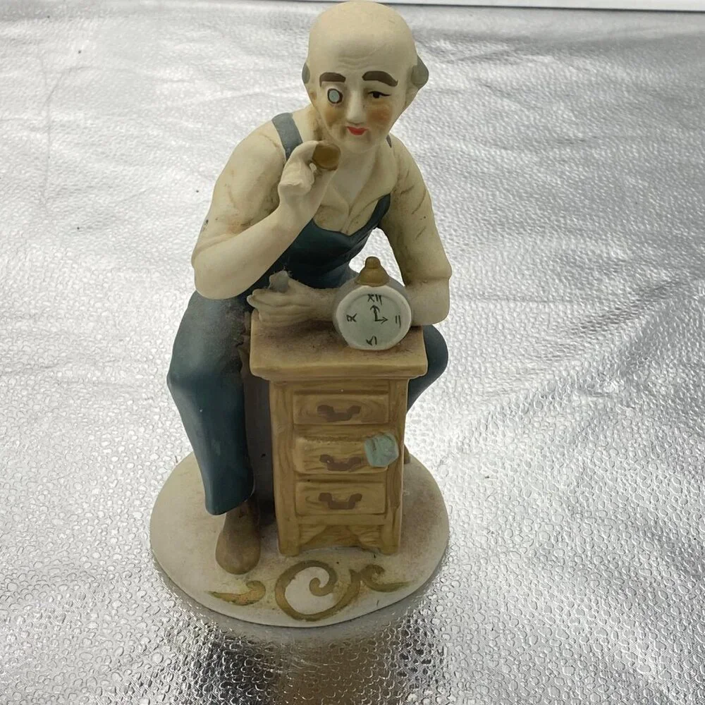 Vintage Porcelain Clockmaker Figurine Seated Craftsman Pocket Watch 7.5